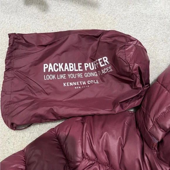 Kenneth Cole Packable Maroon Puffer Jacket - Picture 3 of 7